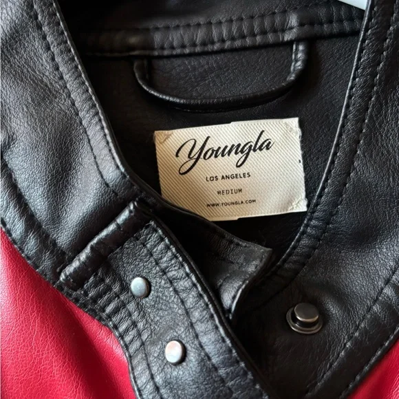 YoungLA Black and Red Leather Jacket - Picture 2 of 2